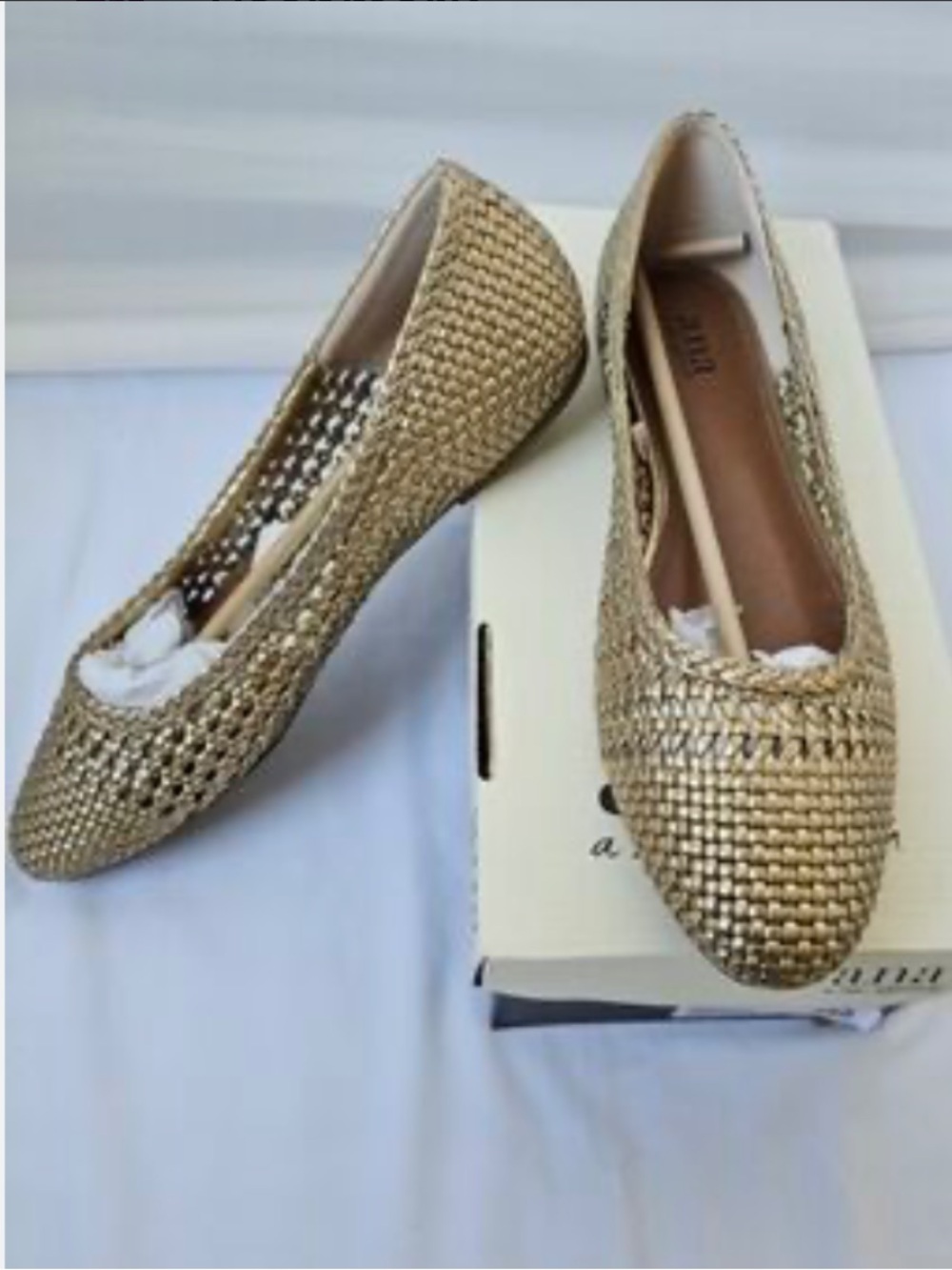 a.n.a Metallic Gold Woven Ballet Flats - Women's nwt